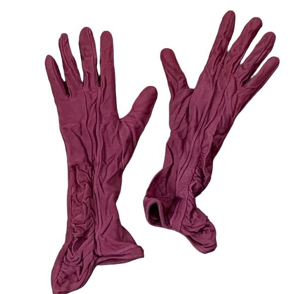 Vintage Fownes Ladies Stretchy Ruched Dressy Long Gloves Purple 92P - Picture 6 of 9